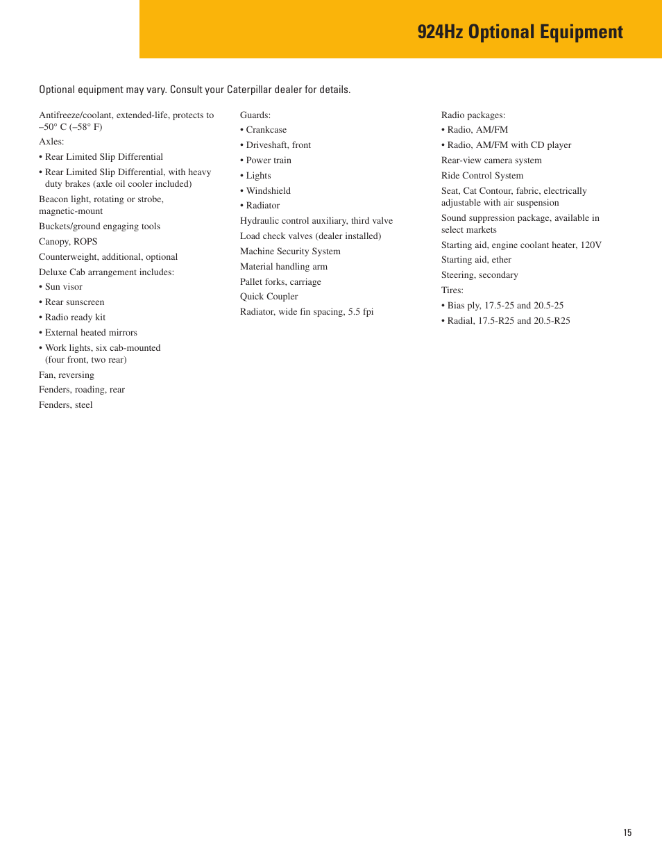 Optional equipment, 924hz optional equipment | Milton CAT 924Hz User Manual | Page 15 / 16