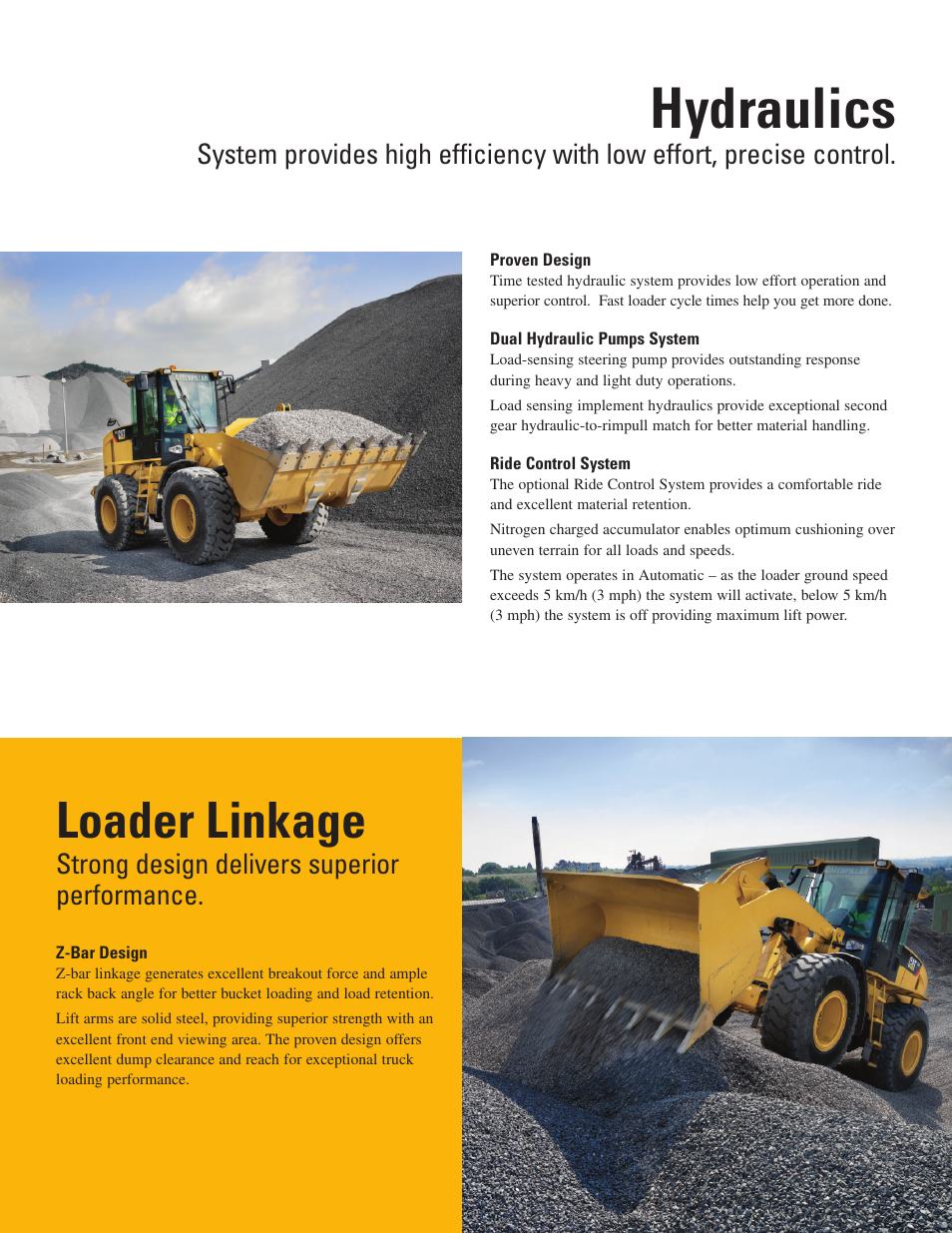 Hydraulics, Loader linkage, Strong design delivers superior performance | Milton CAT 924Hz User Manual | Page 4 / 16