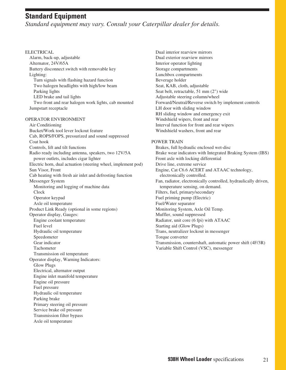 Standard equipment | Milton CAT 938H User Manual | Page 21 / 24