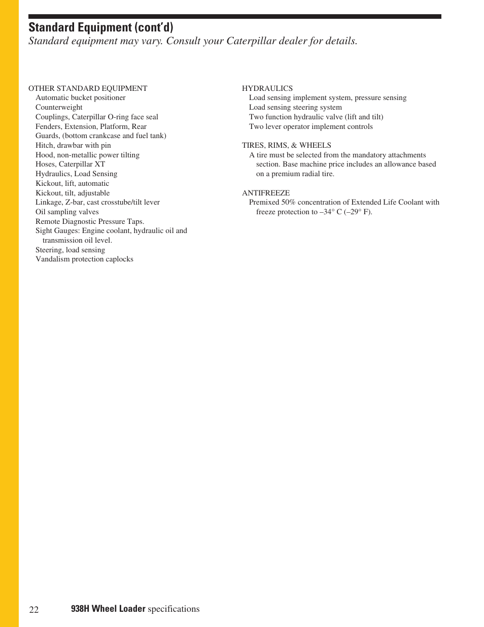 Standard equipment (cont’d) | Milton CAT 938H User Manual | Page 22 / 24