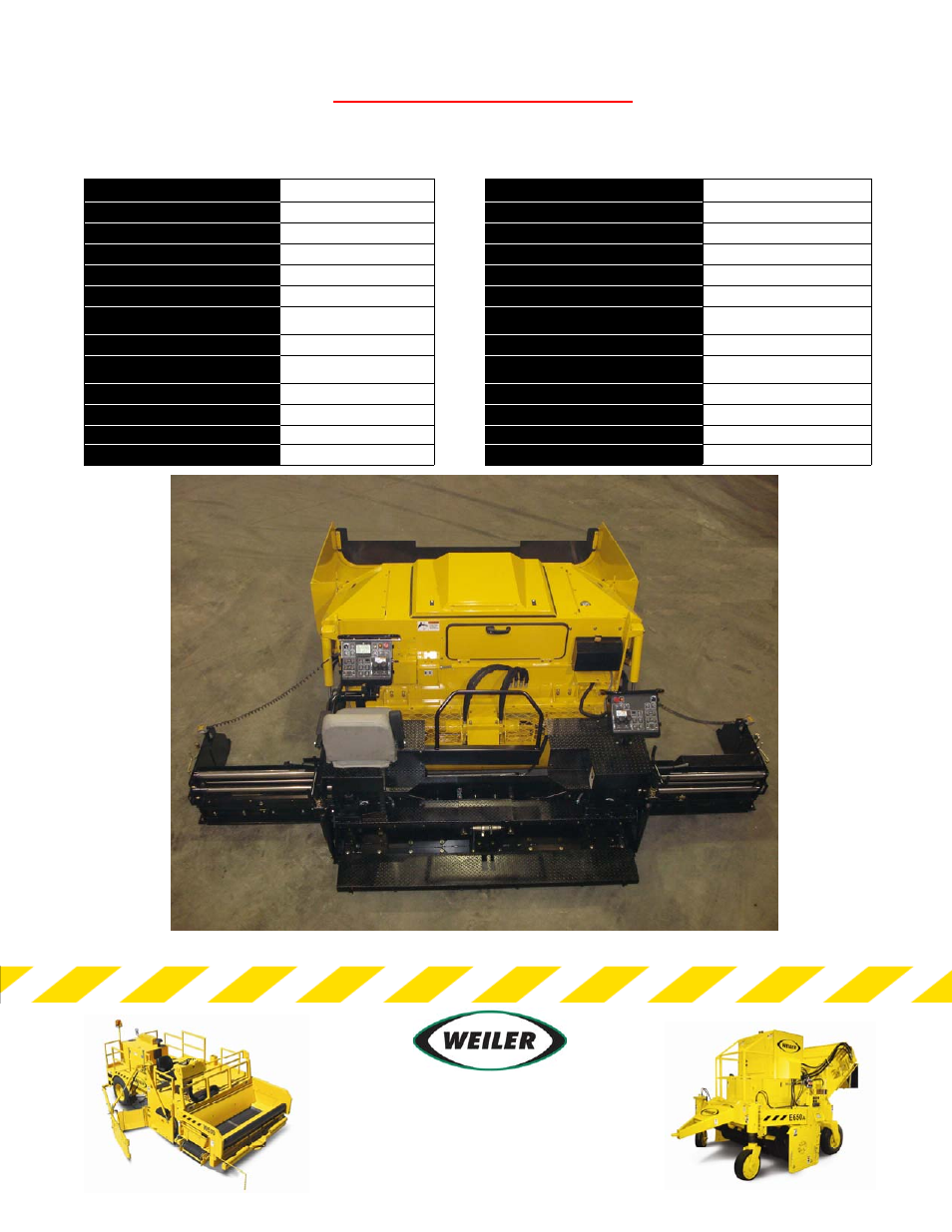Weiler p355 paver, Preliminary specifications | Milton CAT P355 User Manual | Page 2 / 2