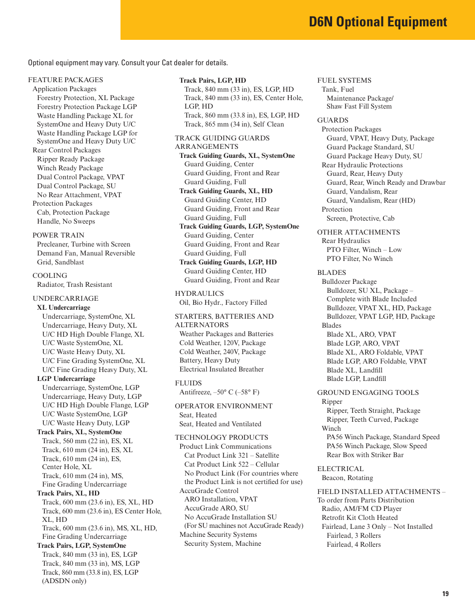 D6n optional equipment | Milton CAT D6N Tier 4 Interim-Stage IIIB User Manual | Page 19 / 20