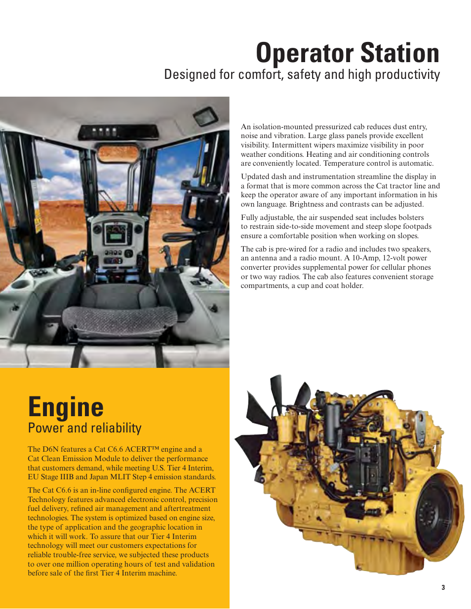 Operator station, Engine | Milton CAT D6N Tier 4 Interim-Stage IIIB User Manual | Page 3 / 20