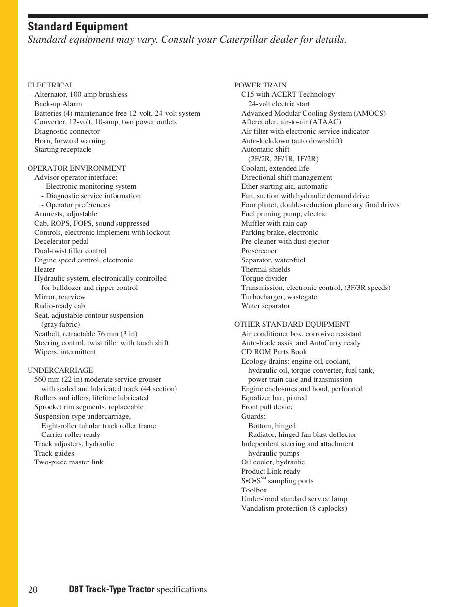 Standard equipment | Milton CAT D8T User Manual | Page 20 / 24