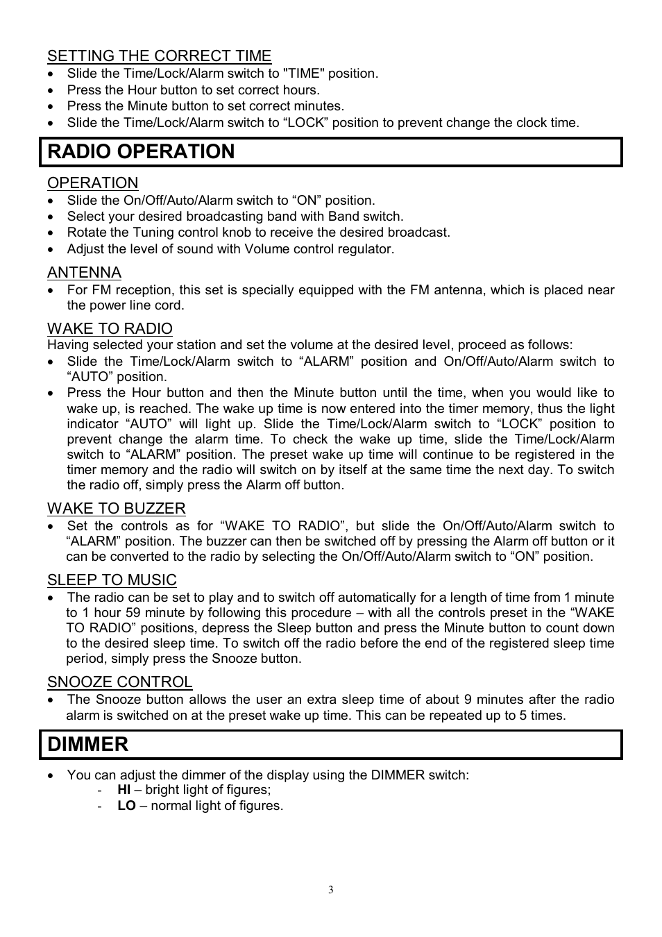 Radio operation, Dimmer | Scarlett SC-4007 User Manual | Page 3 / 7