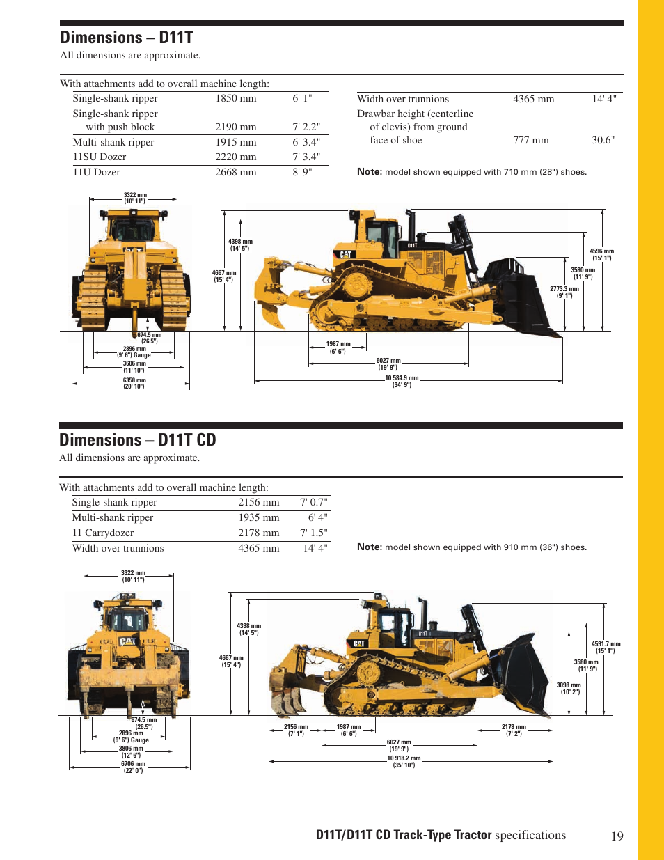 Dimensions – d11t, Dimensions – d11t cd | Milton CAT D11T CD User Manual | Page 19 / 28