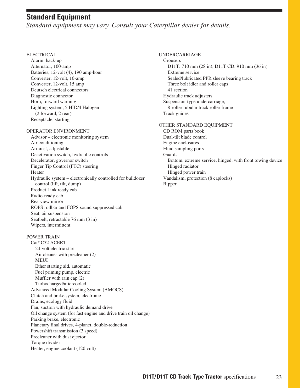 Standard equipment | Milton CAT D11T CD User Manual | Page 23 / 28