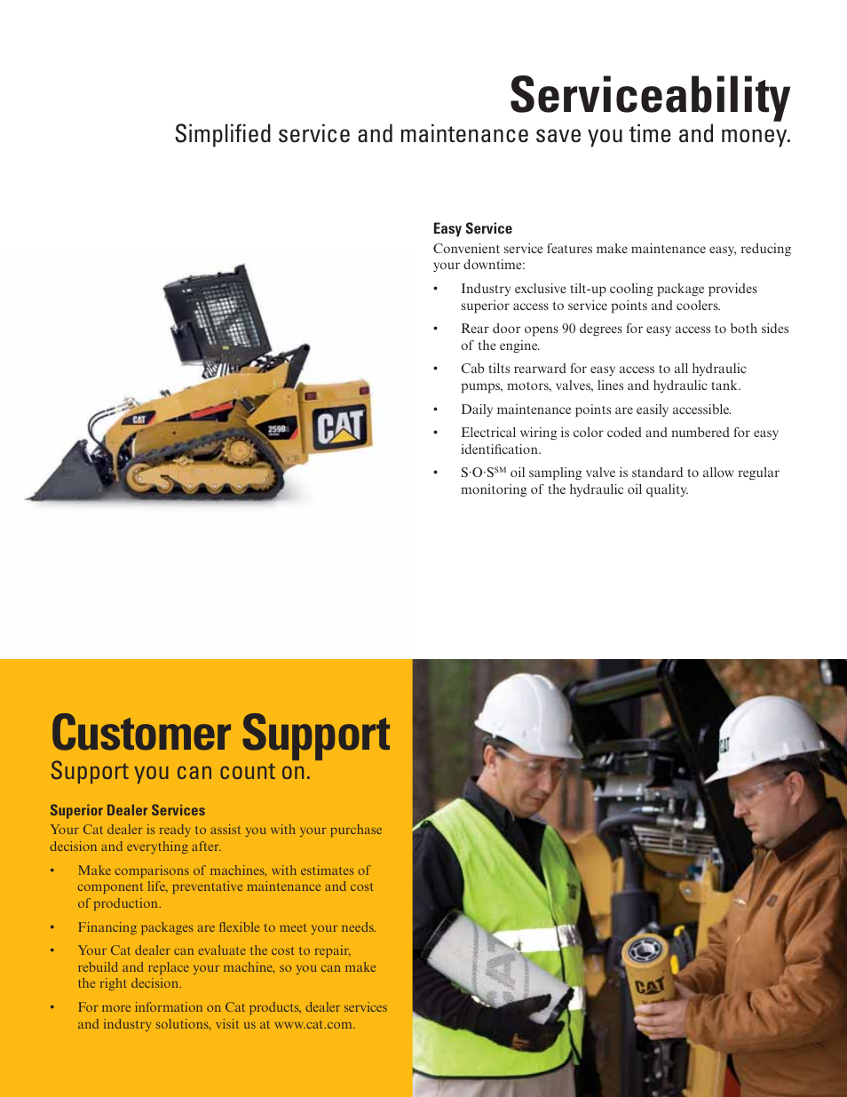 Serviceability, Customer support, Support you can count on | Milton CAT 259B Series3 User Manual | Page 8 / 16