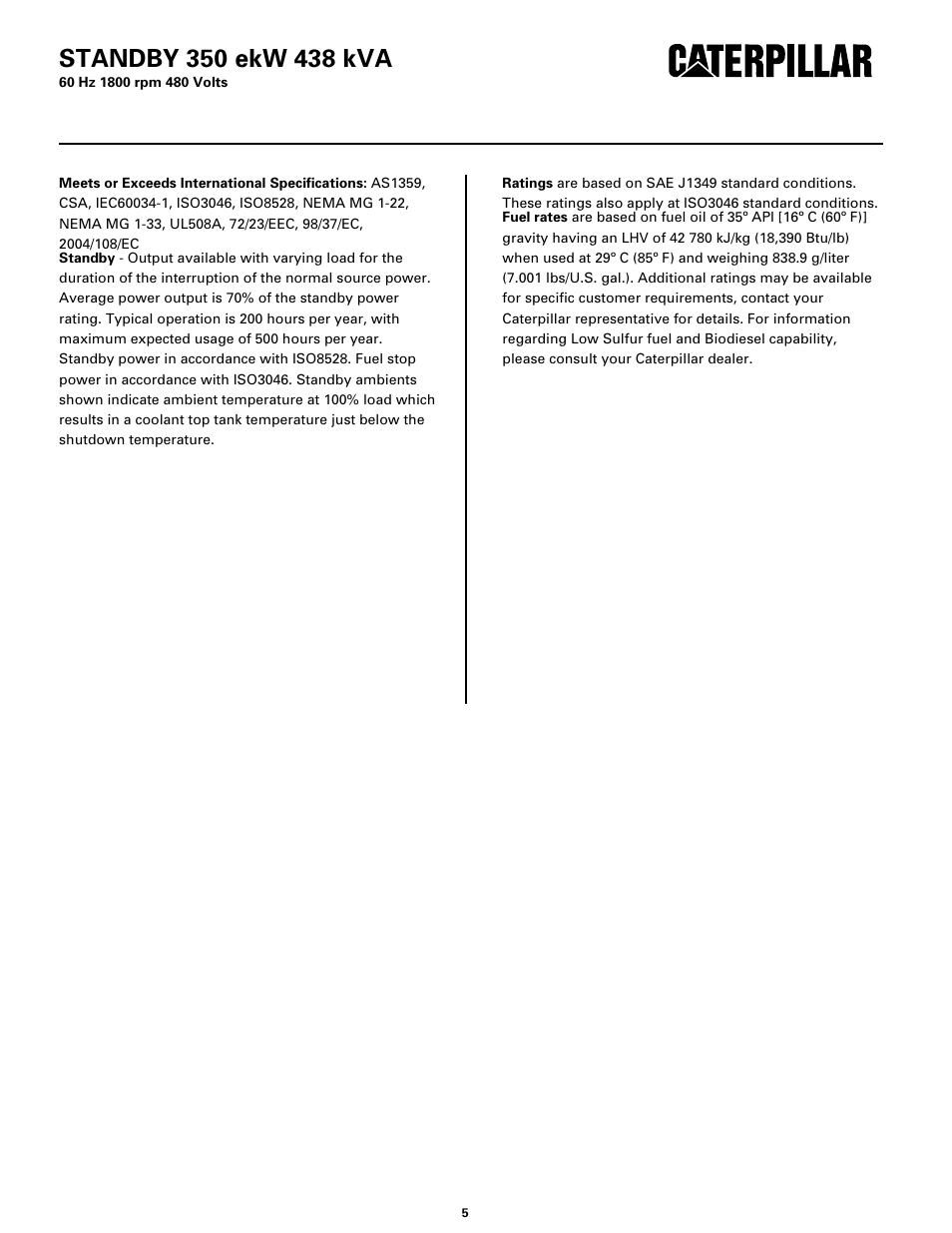 Rating definitions and conditions | Milton CAT C15 Standby 350 ekW 438 kVA 60 Hz 1800 rpm 480 Volts Spec Sheet User Manual | Page 5 / 6