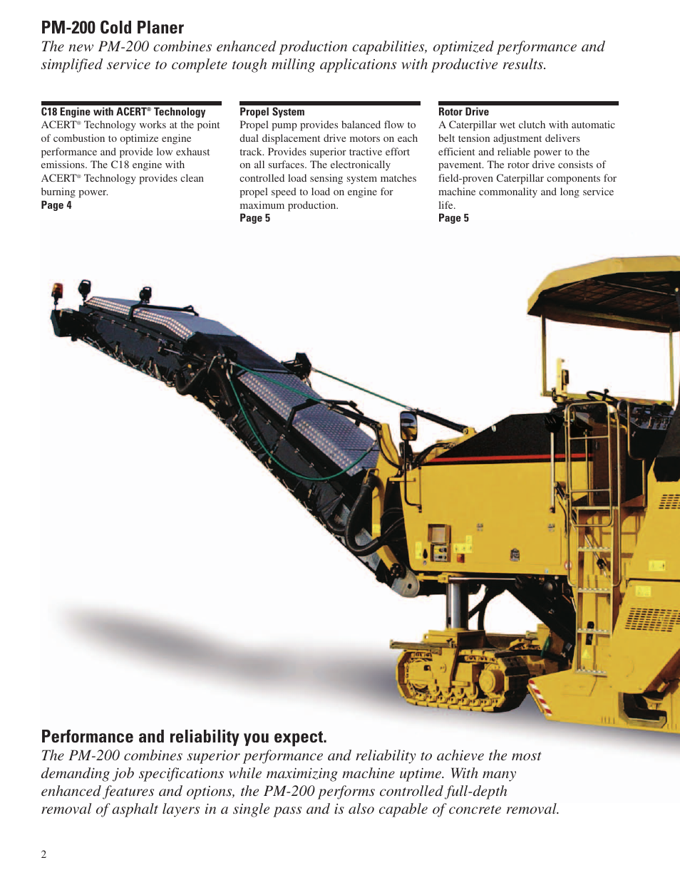 Pm-200 cold planer, Performance and reliability you expect | Milton CAT PM 200 User Manual | Page 2 / 16