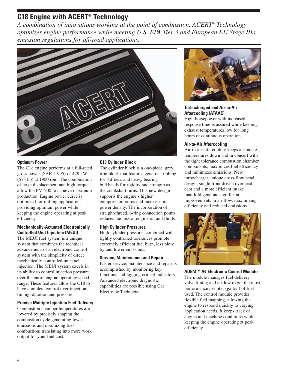 C18 engine with acert® technology, C18 engine with acert, Technology | Milton CAT PM 200 User Manual | Page 4 / 16