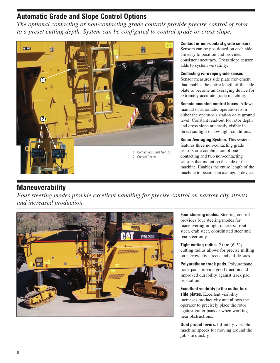 Automatic grade and slope control options, Maneuverability | Milton CAT PM 200 User Manual | Page 8 / 16