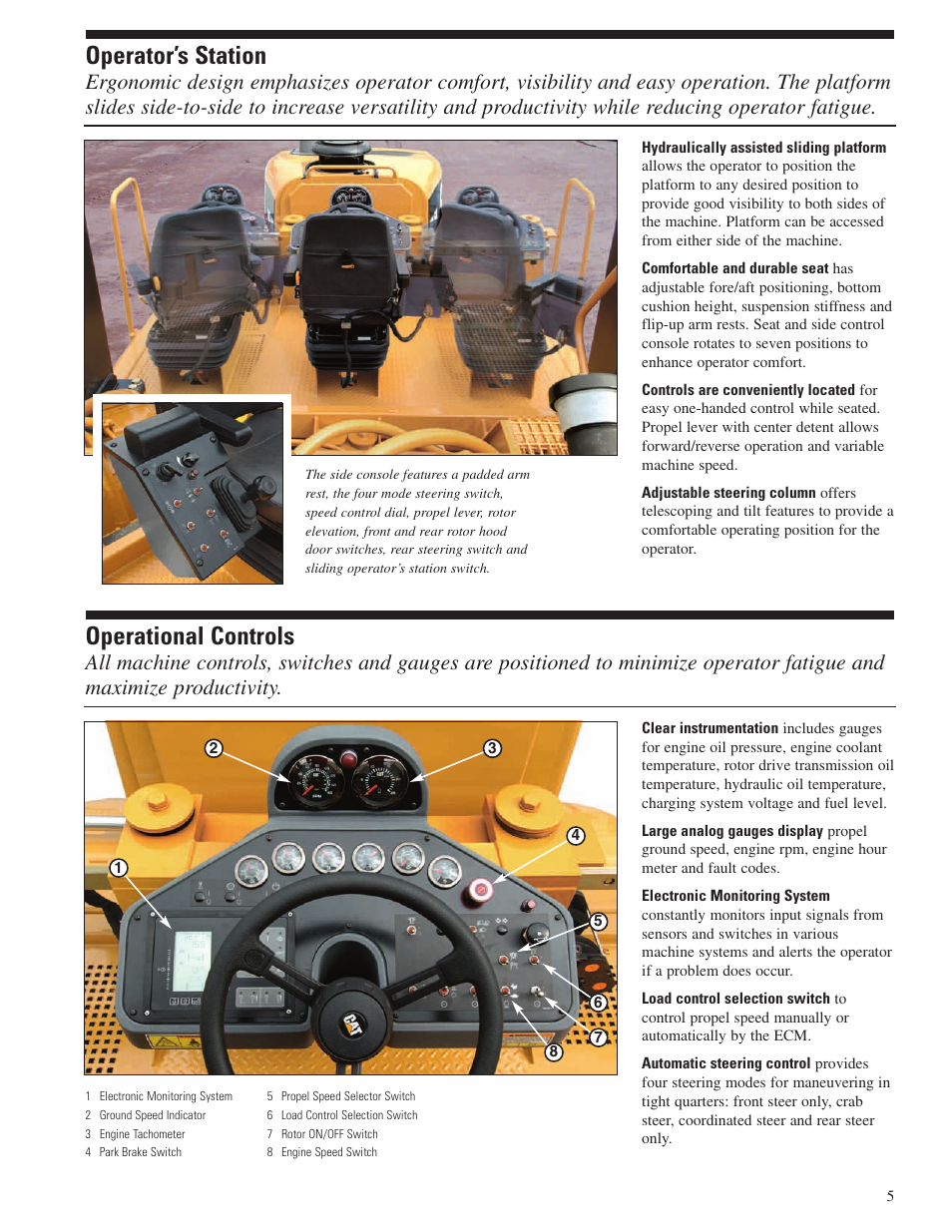 Operator's station, Operational controls, Operator’s station | Milton CAT RM 500 User Manual | Page 5 / 16