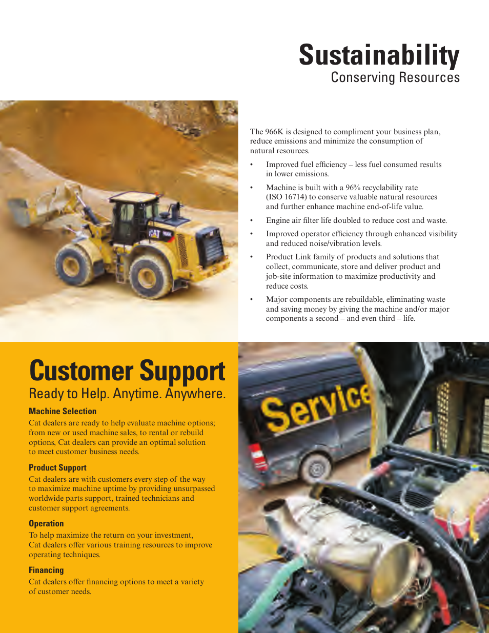 Customer support, Sustainability, Ready to help. anytime. anywhere | Conserving resources | Milton CAT 966K User Manual | Page 11 / 28