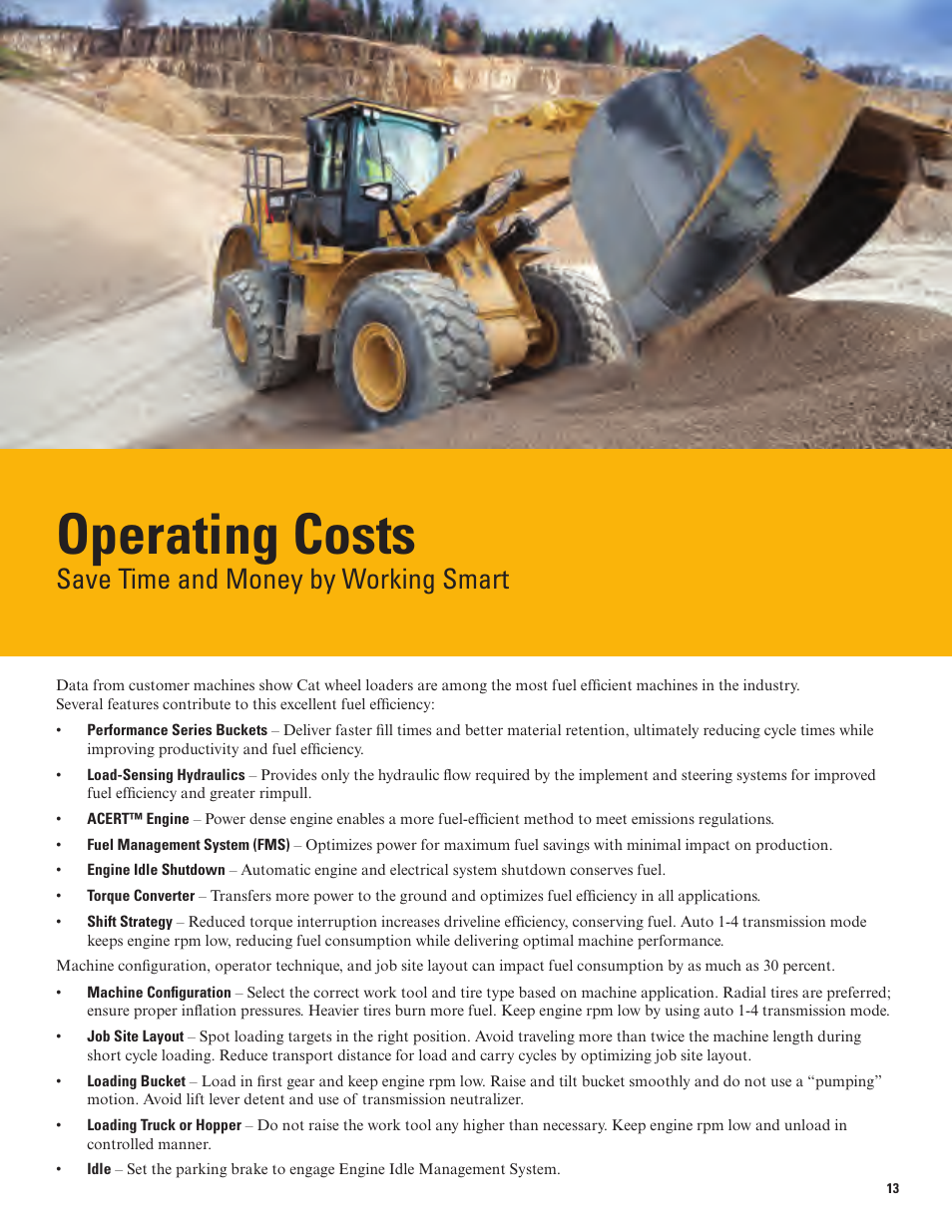 Operating costs, Save time and money by working smart | Milton CAT 966K User Manual | Page 13 / 28