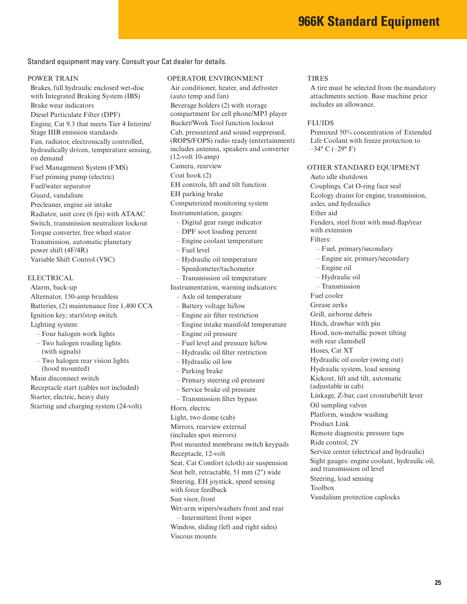 966k standard equipment | Milton CAT 966K User Manual | Page 25 / 28