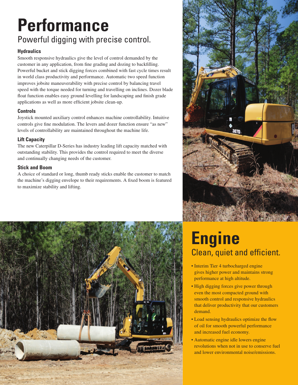 Performance, Engine, Powerful digging with precise control | Clean, quiet and effi cient | Milton CAT 307D User Manual | Page 4 / 12
