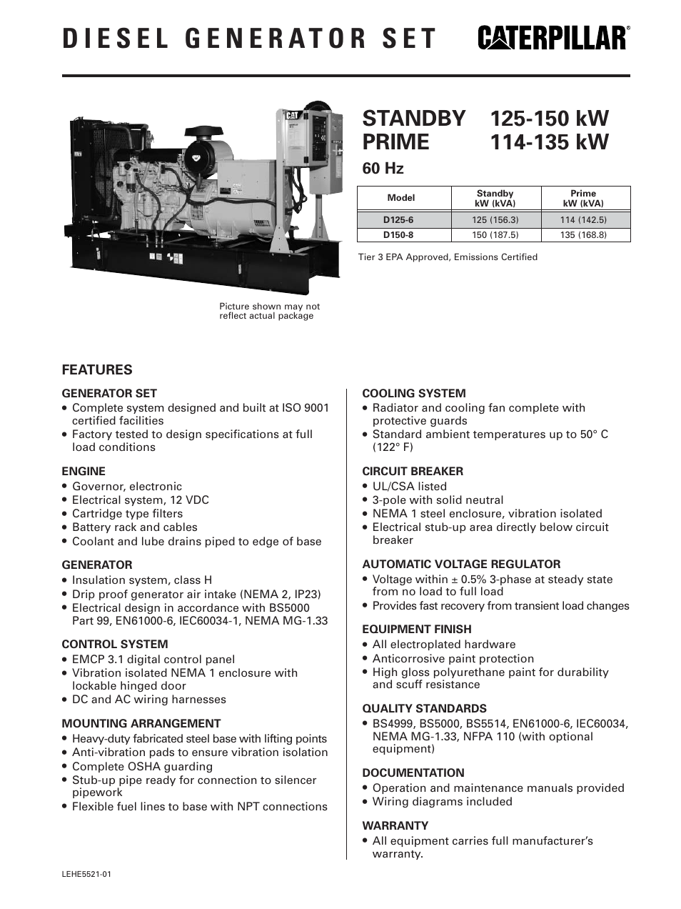 Milton CAT D125-6 125 kW Spec Sheet User Manual | 8 pages