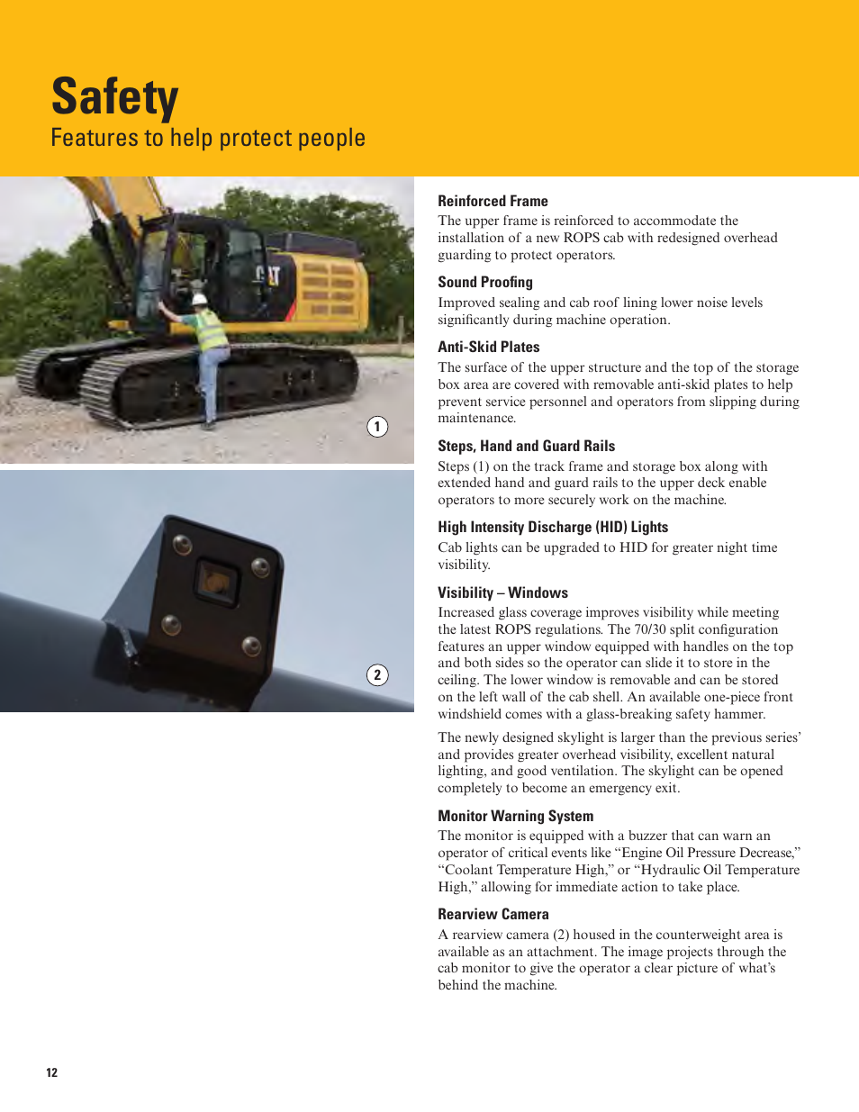 Safety, Features to help protect people | Milton CAT 349E L User Manual | Page 12 / 32