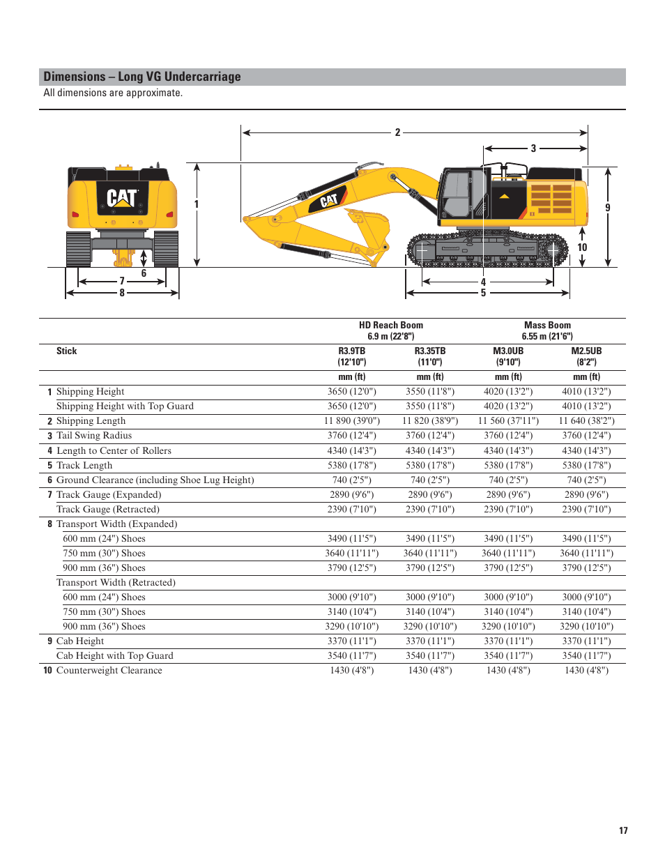 Dimensions – long vg undercarriage | Milton CAT 349E L User Manual | Page 17 / 32