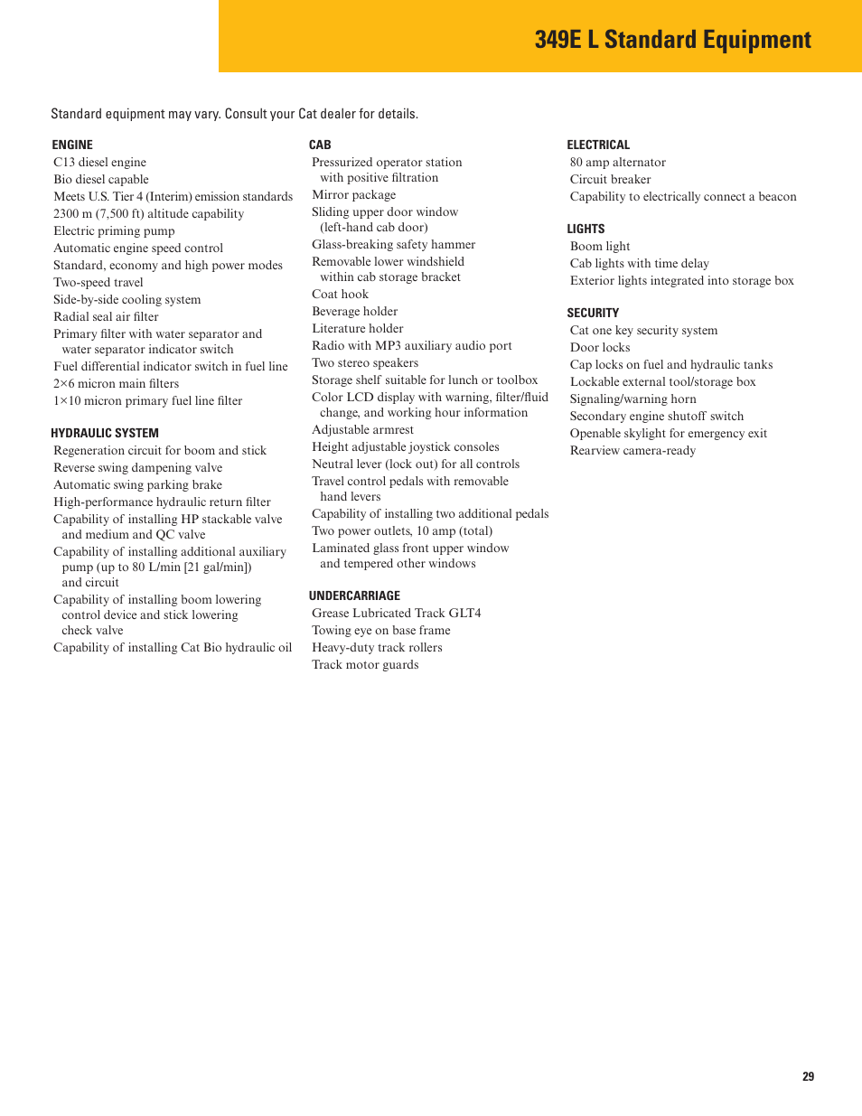 349e l standard equipment | Milton CAT 349E L User Manual | Page 29 / 32