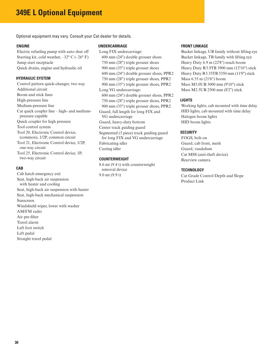 349e l optional equipment | Milton CAT 349E L User Manual | Page 30 / 32