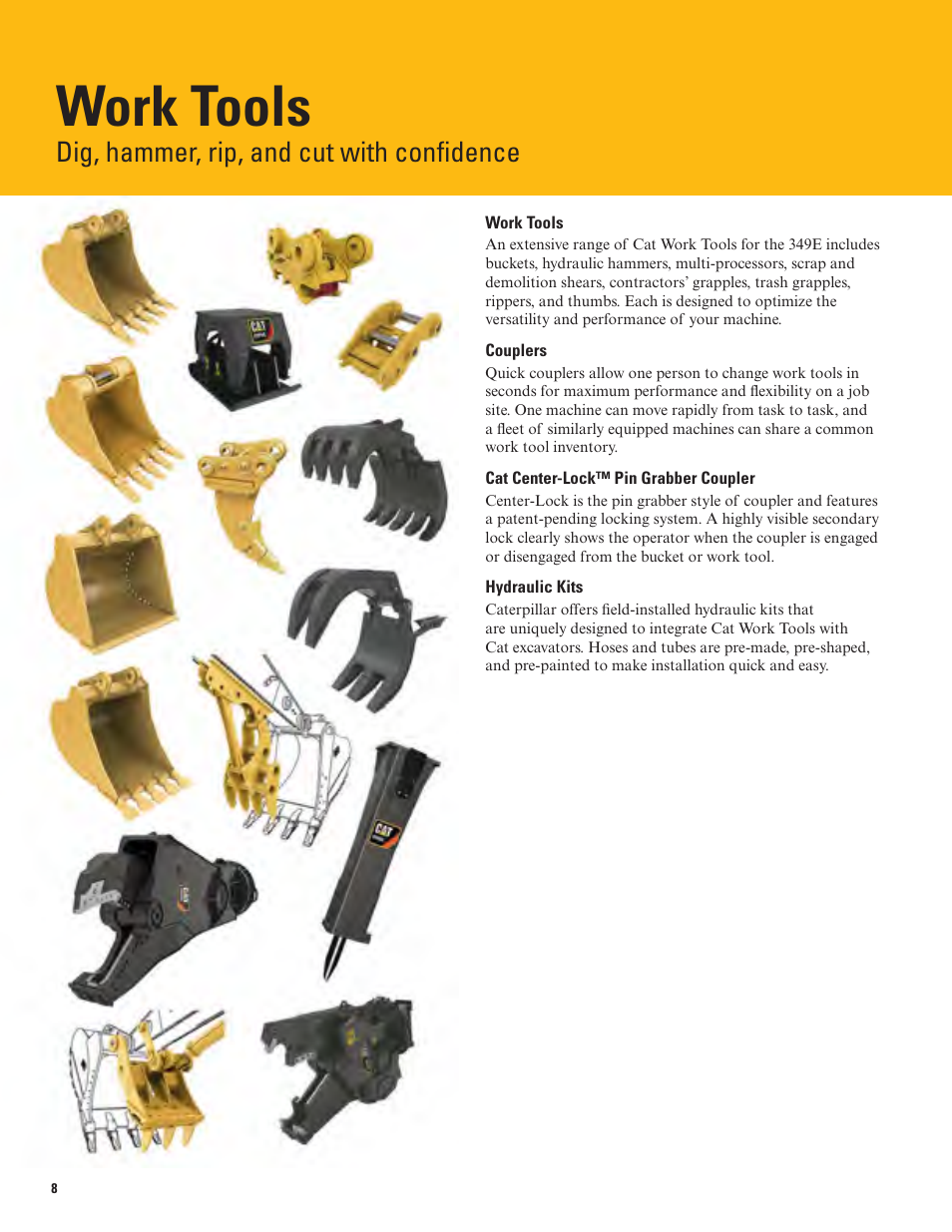 Work tools, Dig, hammer, rip, and cut with confidence | Milton CAT 349E L User Manual | Page 8 / 32