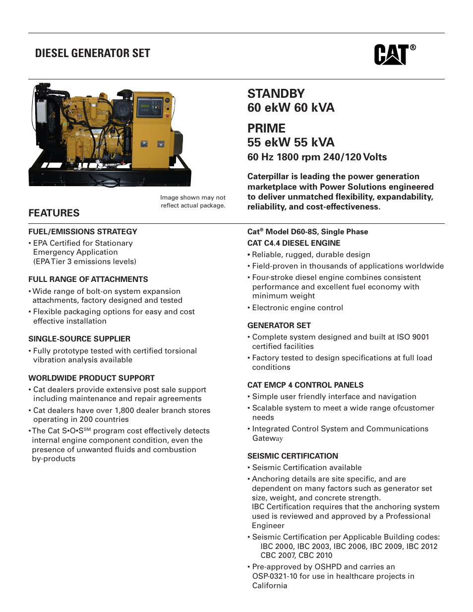 Milton CAT D60-6S 60 kW Spec Sheet User Manual | 6 pages