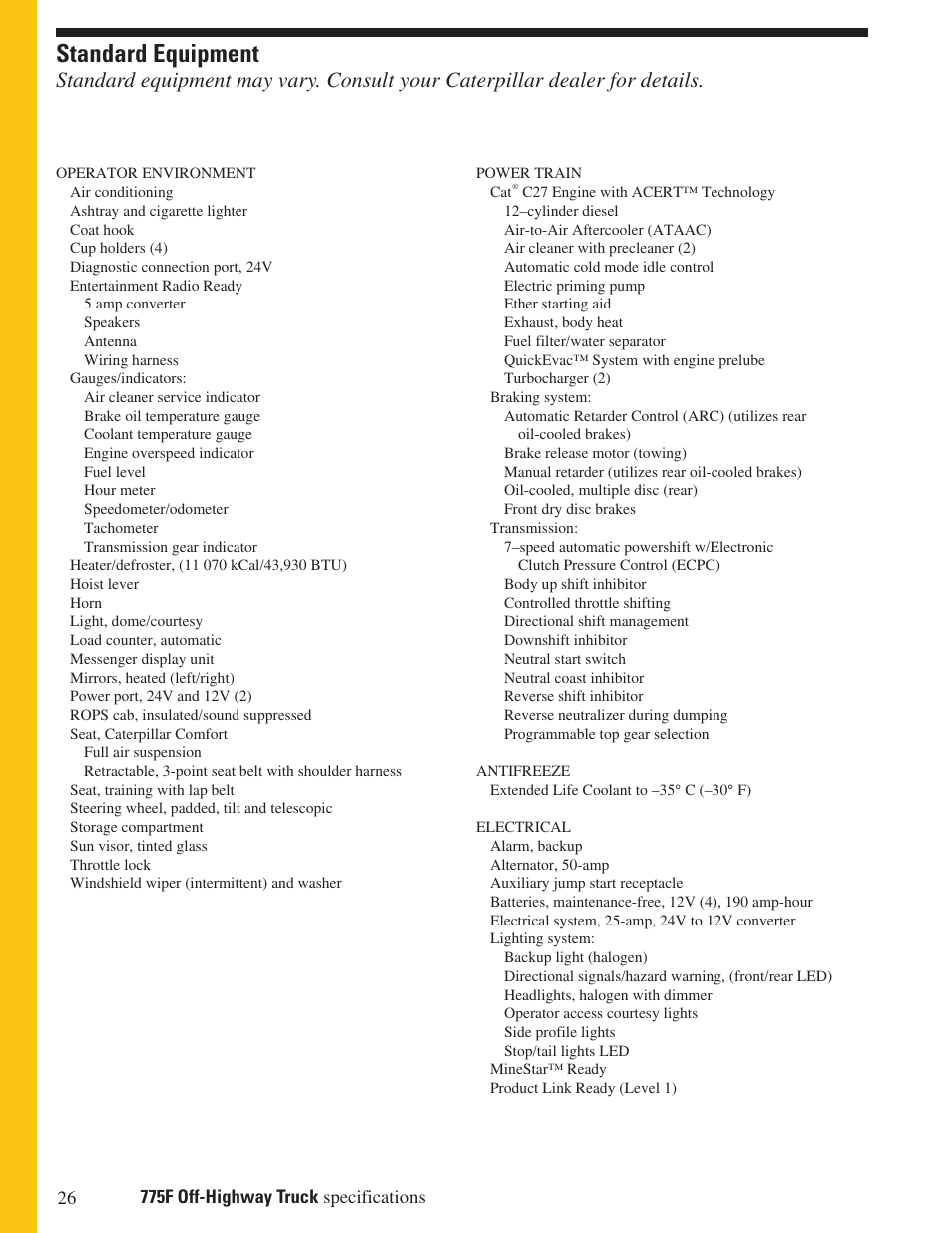Standard equipment | Milton CAT 775F User Manual | Page 26 / 28