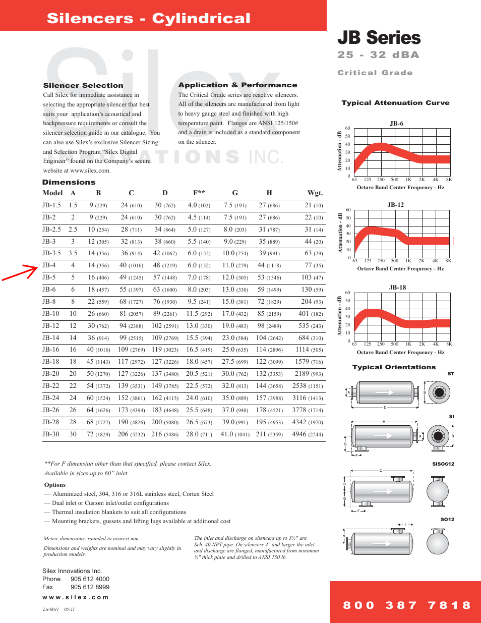 Milton CAT G175 LG4 Standard Style Critical Grade Silencer Information User Manual | 1 page