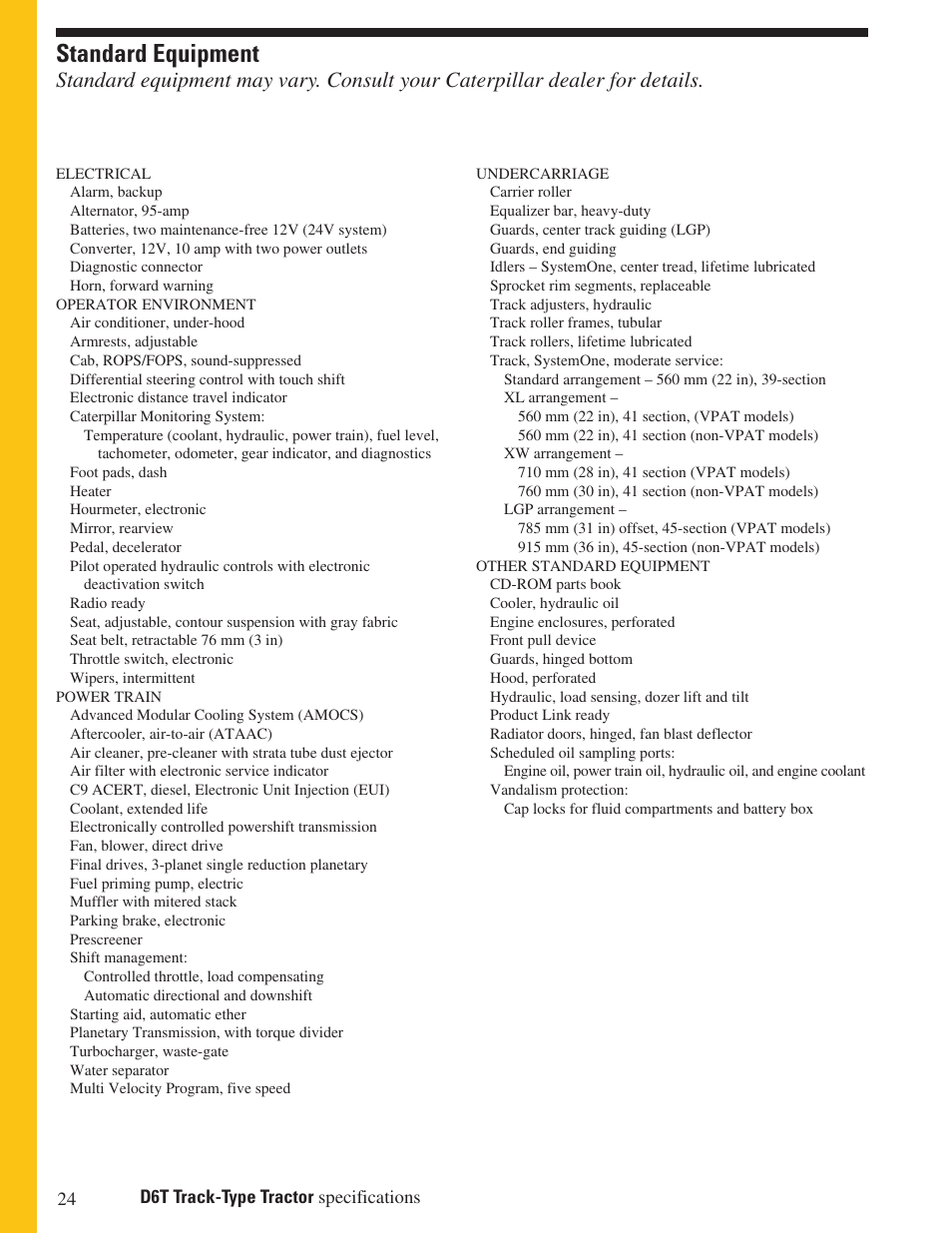 Standard equipment | Milton CAT D6T User Manual | Page 24 / 28