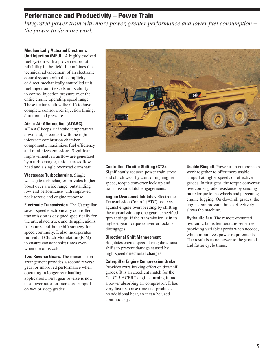 Performance and productivity – power train | Milton CAT 740 Ejector User Manual | Page 5 / 20