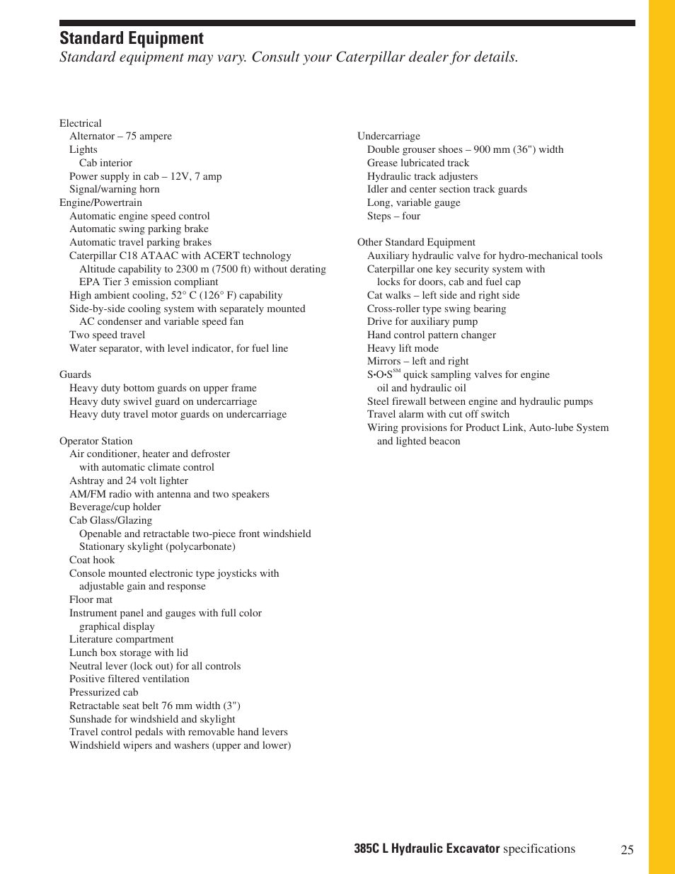Standard equipment | Milton CAT 385C L User Manual | Page 25 / 28