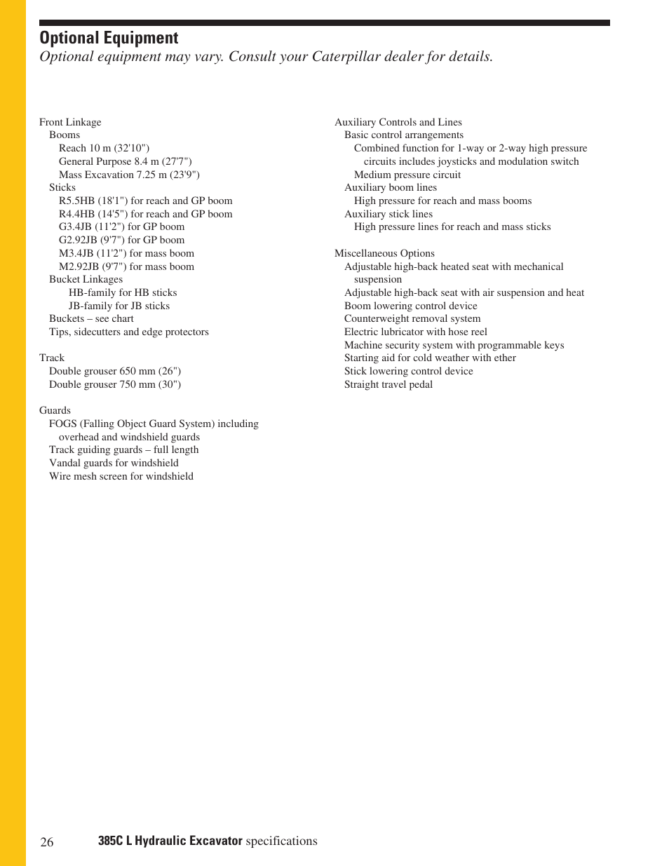 Optional equipment | Milton CAT 385C L User Manual | Page 26 / 28