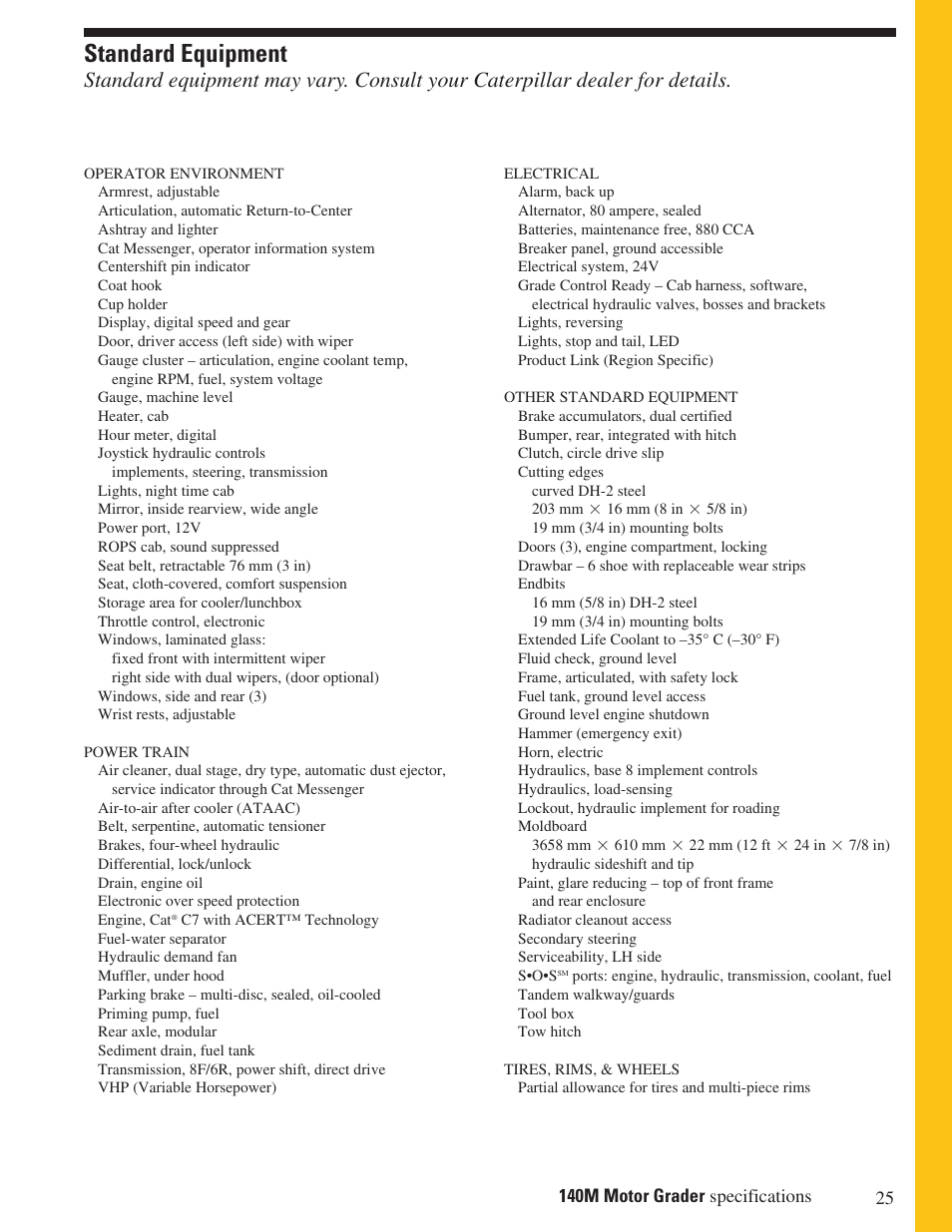 Standard equipment | Milton CAT 140M User Manual | Page 25 / 28