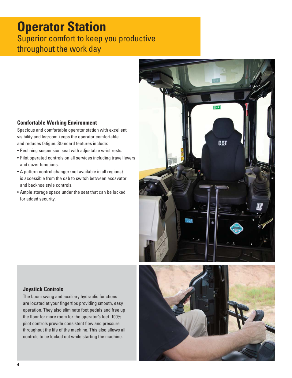 Operator station, Performance, Engine | Milton CAT 305.5E CR User Manual | Page 4 / 24