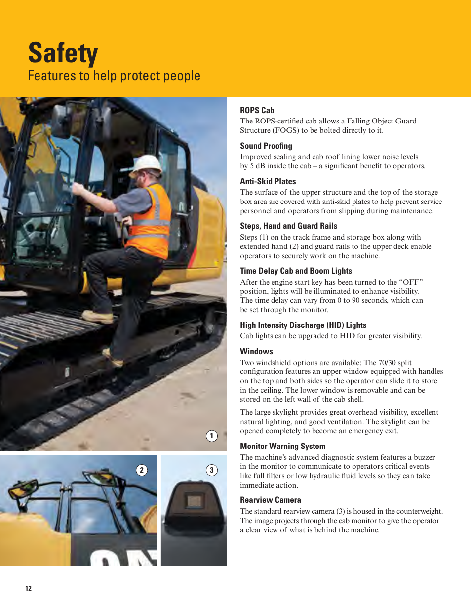 Safety, Features to help protect people | Milton CAT 320E L User Manual | Page 12 / 32
