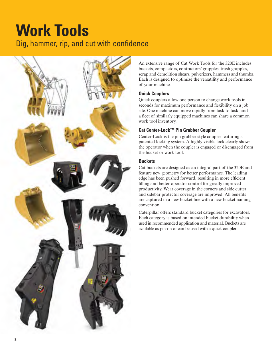 Work tools, Dig, hammer, rip, and cut with confidence | Milton CAT 320E L User Manual | Page 8 / 32