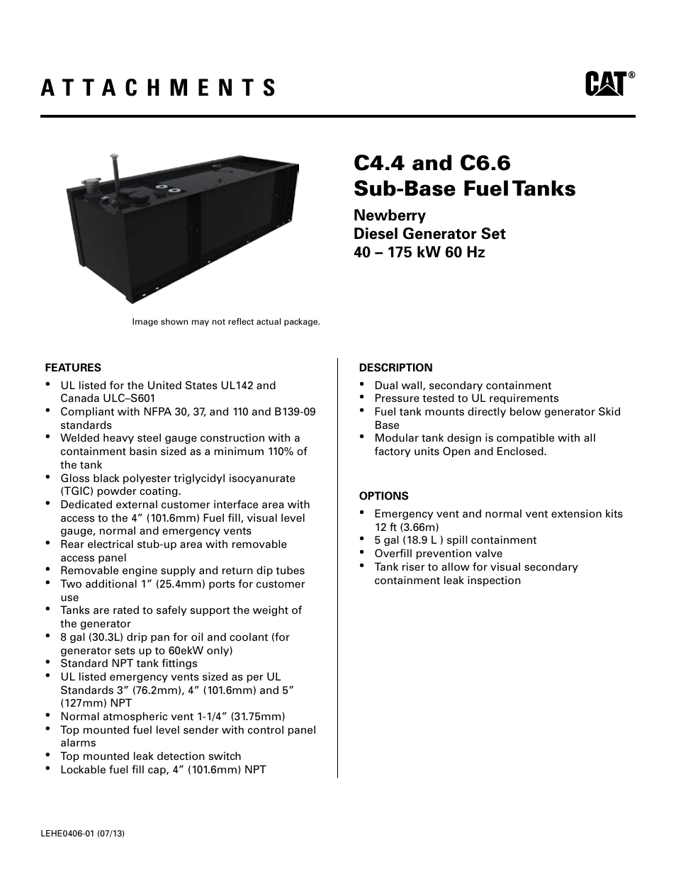 Milton CAT D100-6_S 100 kW Sub Base Tank User Manual | 2 pages