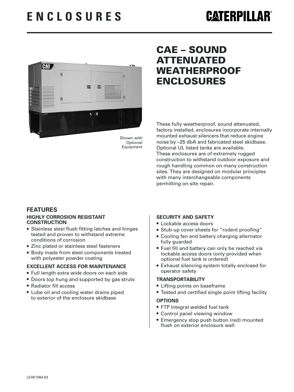 Milton CAT D175-2 175 kW CAE Sound  Attenuated Weatherproof Enclosures User Manual | 4 pages