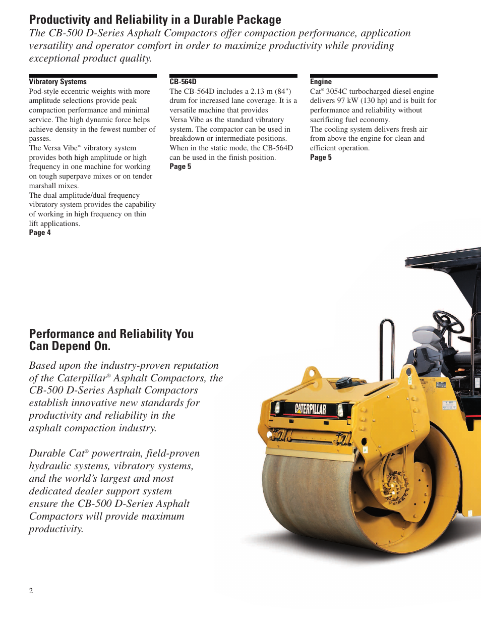 Productivity and reliability in a durable package, Performance and reliability you can depend on | Milton CAT CB-564D User Manual | Page 2 / 12