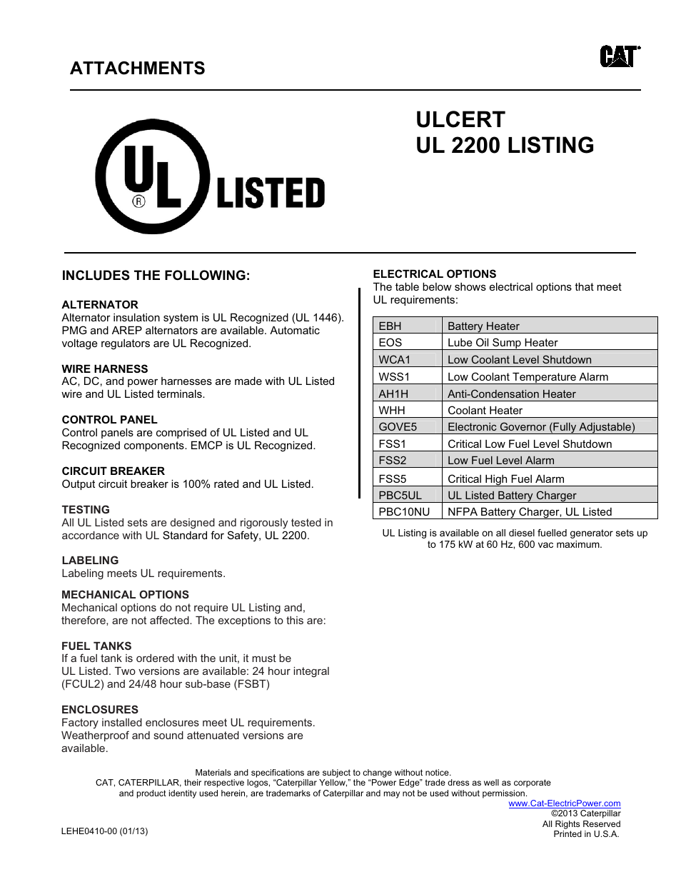 Milton CAT D100-6_S 100 kW UL2200 Cert User Manual | 1 page