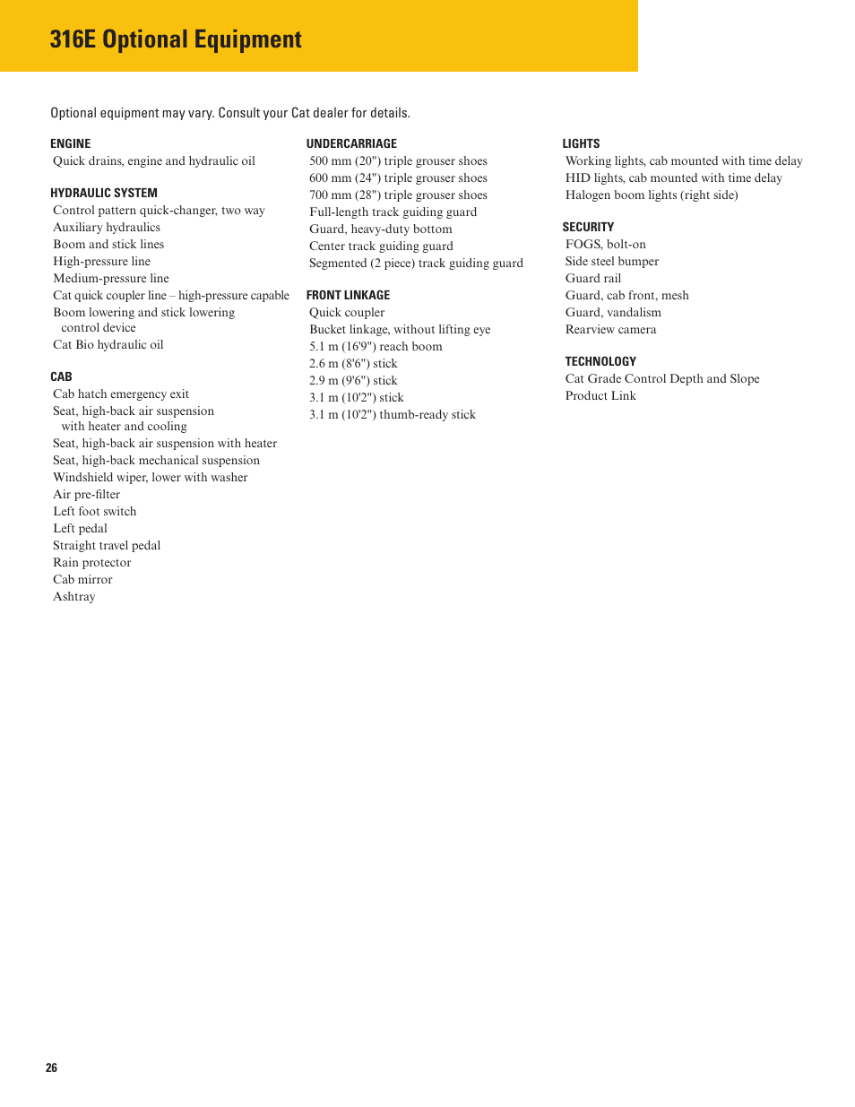 316e optional equipment | Milton CAT 316E User Manual | Page 26 / 28