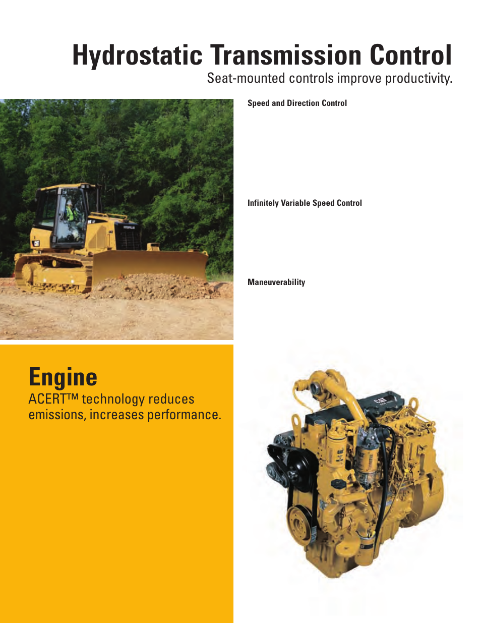 Hydrostatic transmission control, Engine, Seat-mounted controls improve productivity | Milton CAT D5K User Manual | Page 4 / 16