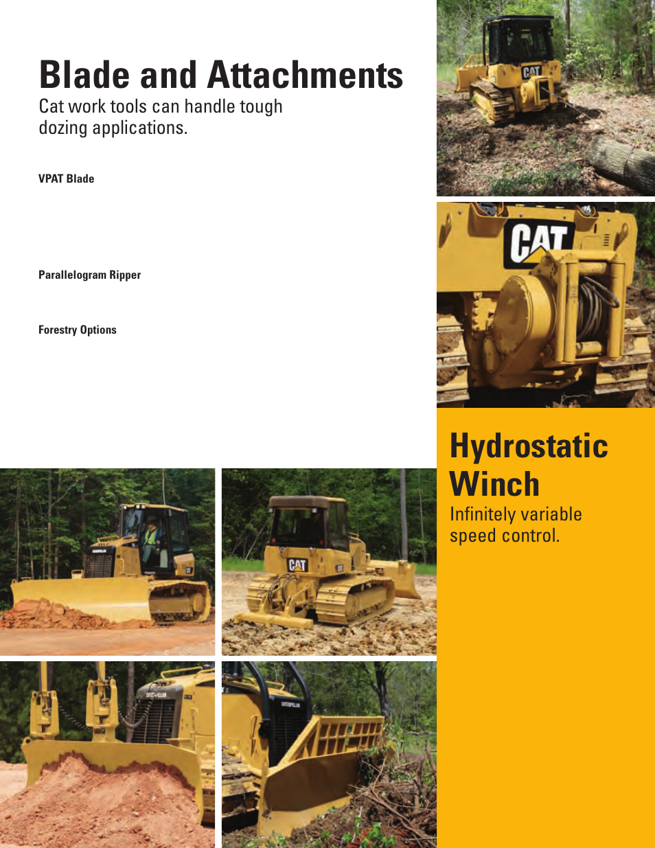 Blade and attachments, Hydrostatic winch, Infinitely variable speed control | Milton CAT D5K User Manual | Page 7 / 16