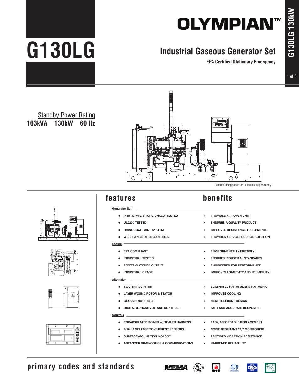 Milton CAT G130LG 130kW_163kVA Spec Sheet User Manual | 5 pages