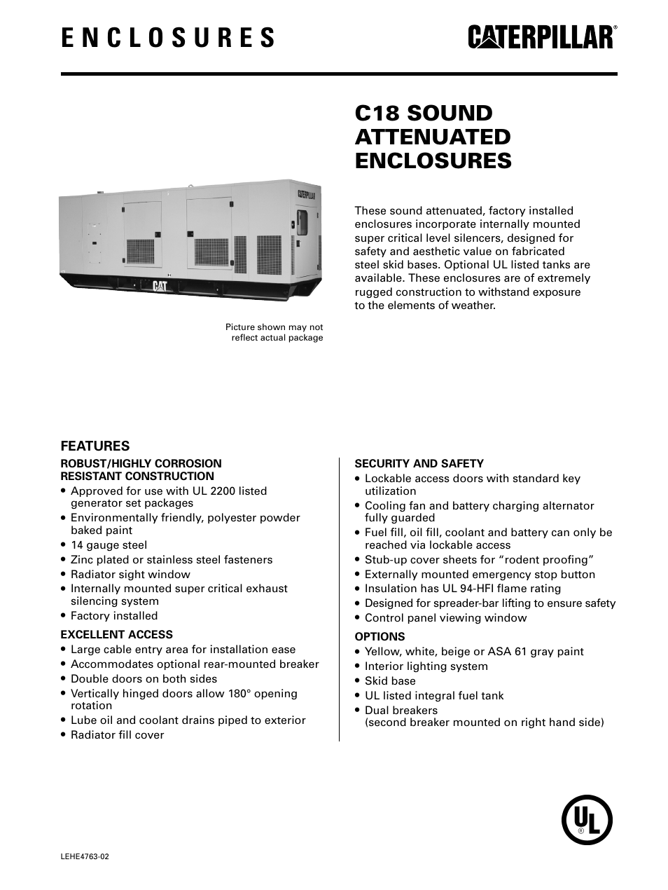 Milton CAT C18 Factory Sound Attenuated Enclosure User Manual | 4 pages