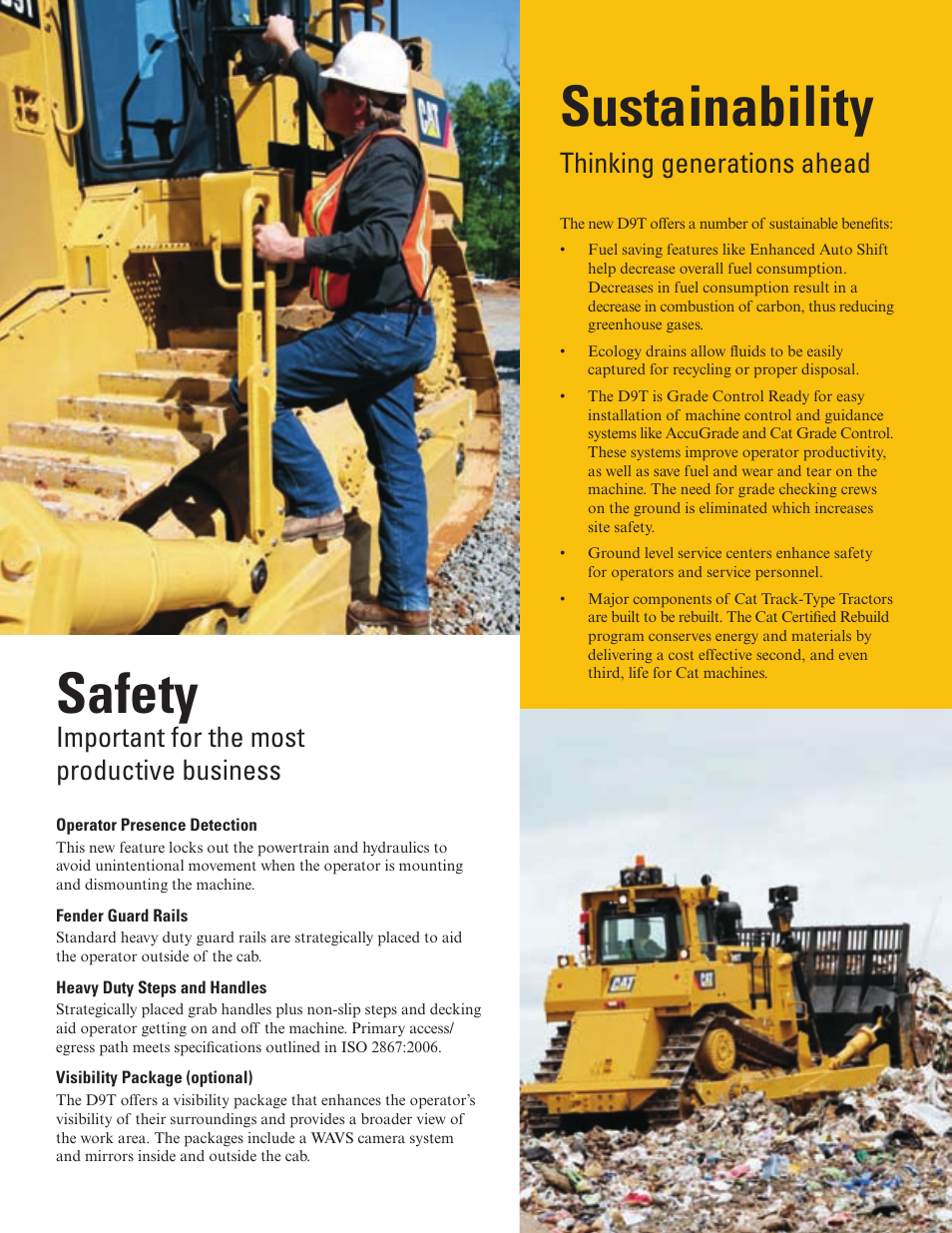 Safety, Sustainability, Important for the most productive business | Thinking generations ahead | Milton CAT D9T User Manual | Page 11 / 20