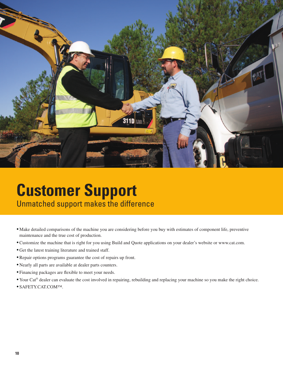 Customer support, Unmatched support makes the difference | Milton CAT 311D LRR User Manual | Page 10 / 24