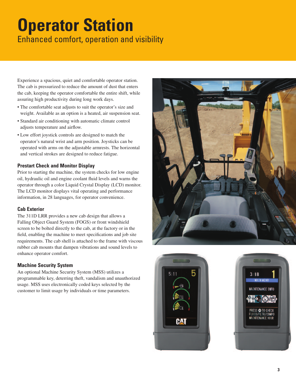 Operator station, Enhanced comfort, operation and visibility | Milton CAT 311D LRR User Manual | Page 3 / 24